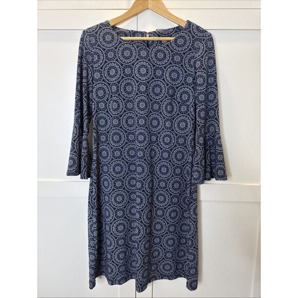 Tommy Hilfiger Dresses & Skirts - Tommy Hilfiger Navy Blue & White Medallion Print 3/4 Sleeve Back Zip Dress 10